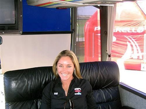 Rochelle enjoys the surrounds of the team's motorhome