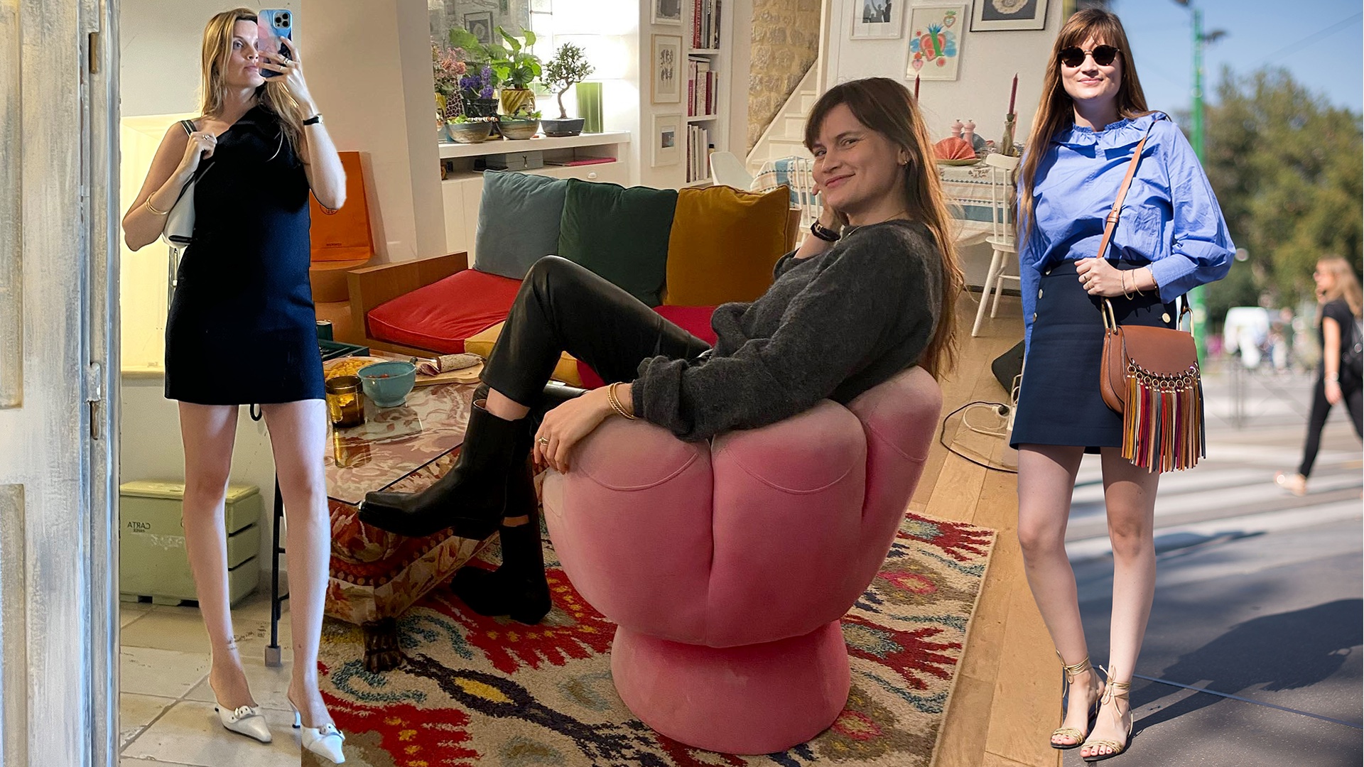 fashion collage of French fashion editor Eugenie Trochu wearing stylish outfits