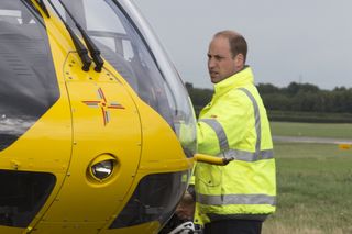 Prince William, Duke of Cambridge starts his final shift with the East Anglian Air Ambulance based out of Marshall Airport on July 27, 2017