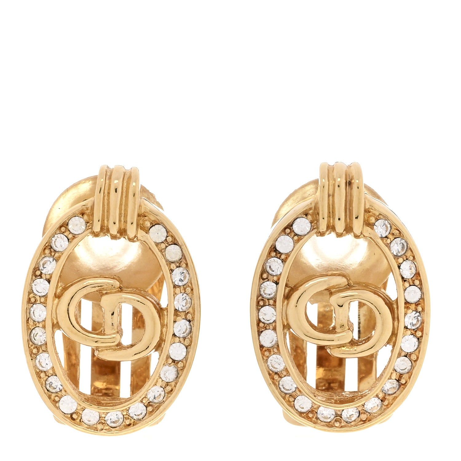 Christian Dior Crystal Clip on Earrings Gold