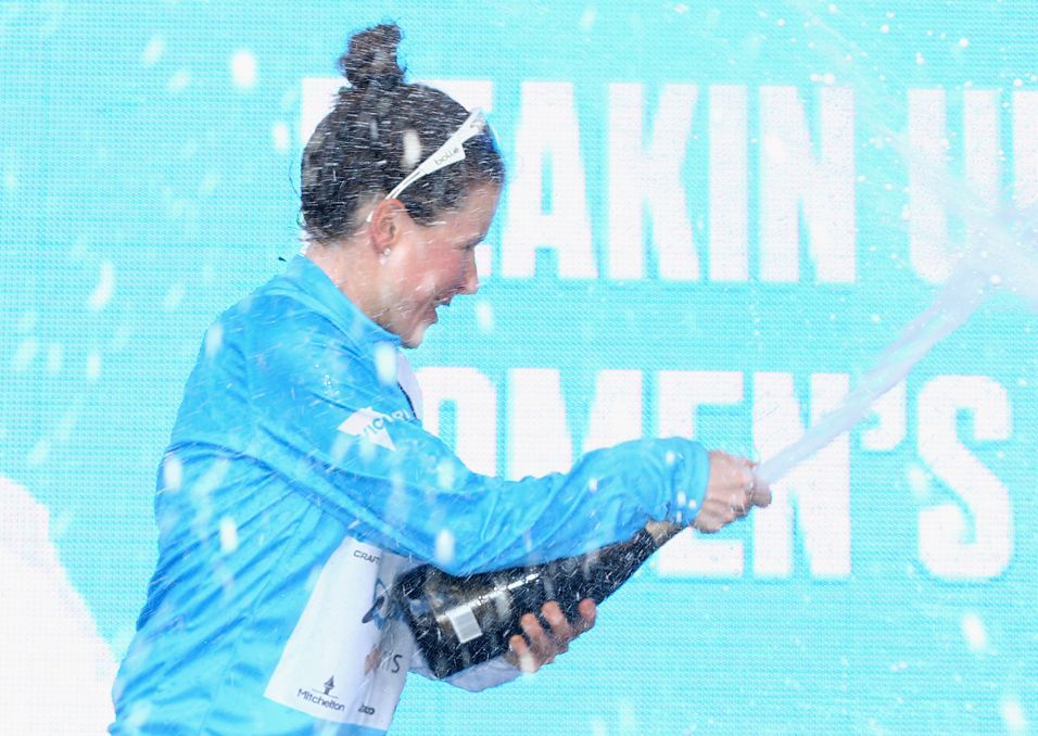 Amanda Spratt (Orica-AIS) on the podium