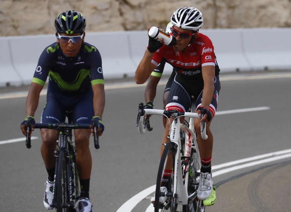 Nairo Quintana (Movistar) is matched by Alberto Contador (Trek Segafredo)