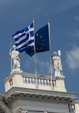 the greek and EU flags