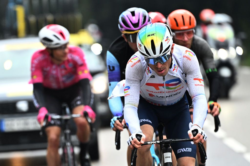 GOURDON FRANCE FEBRUARY 22 Matteo Vercher of France and Team TotalEnergies competes in the breakaway during the 57th Tour des Alpes Maritimes et du Var 2025 Stage 1 a 1624km stage from Contes to Gourdon on February 22 2025 in Gourdon France Photo by Billy CeustersGetty Images