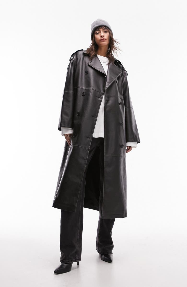 Faux Leather Trench Coat