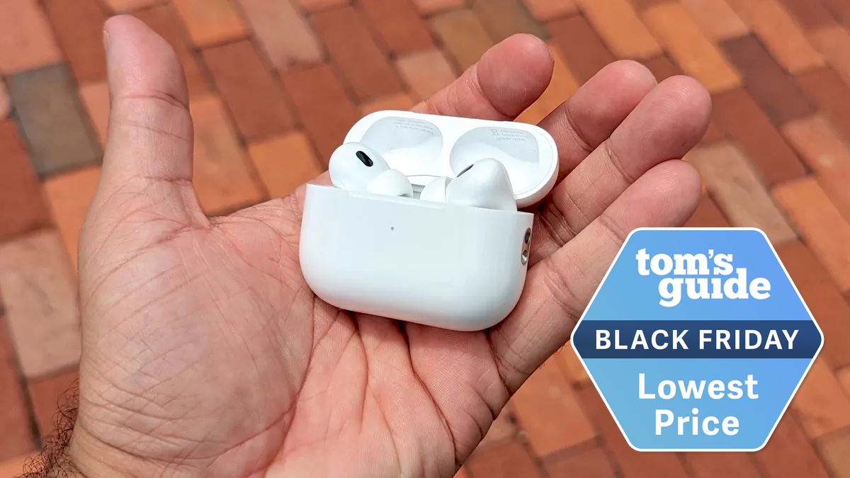 AirPods Pro 2 in hand with a black friday badge