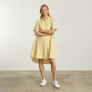 yellow and white striped shirt dress
