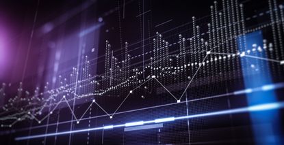 abstract financial graph with dots and moving averages and a purplish-blue background