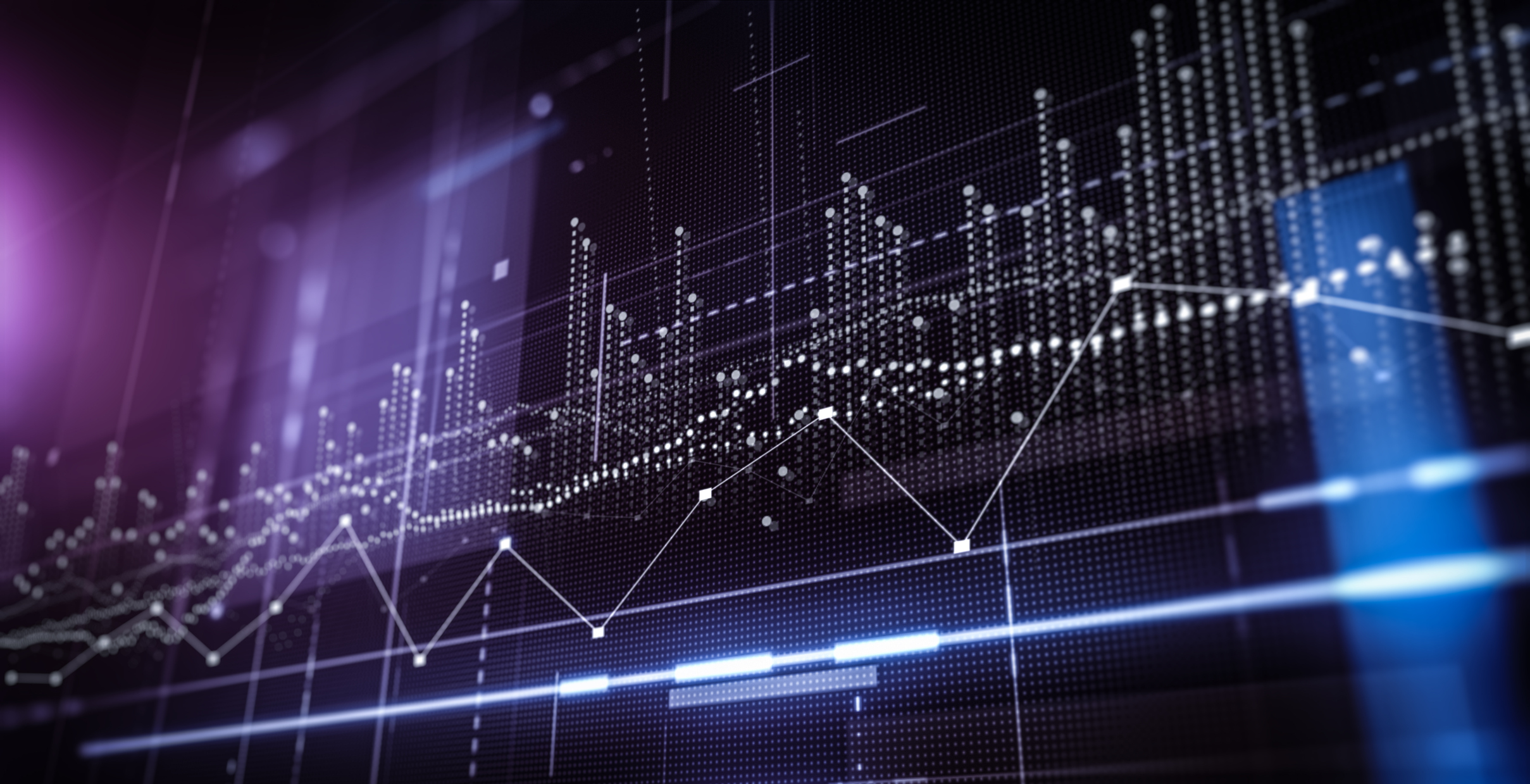 abstract financial graph with dots and moving averages and a purplish-blue background