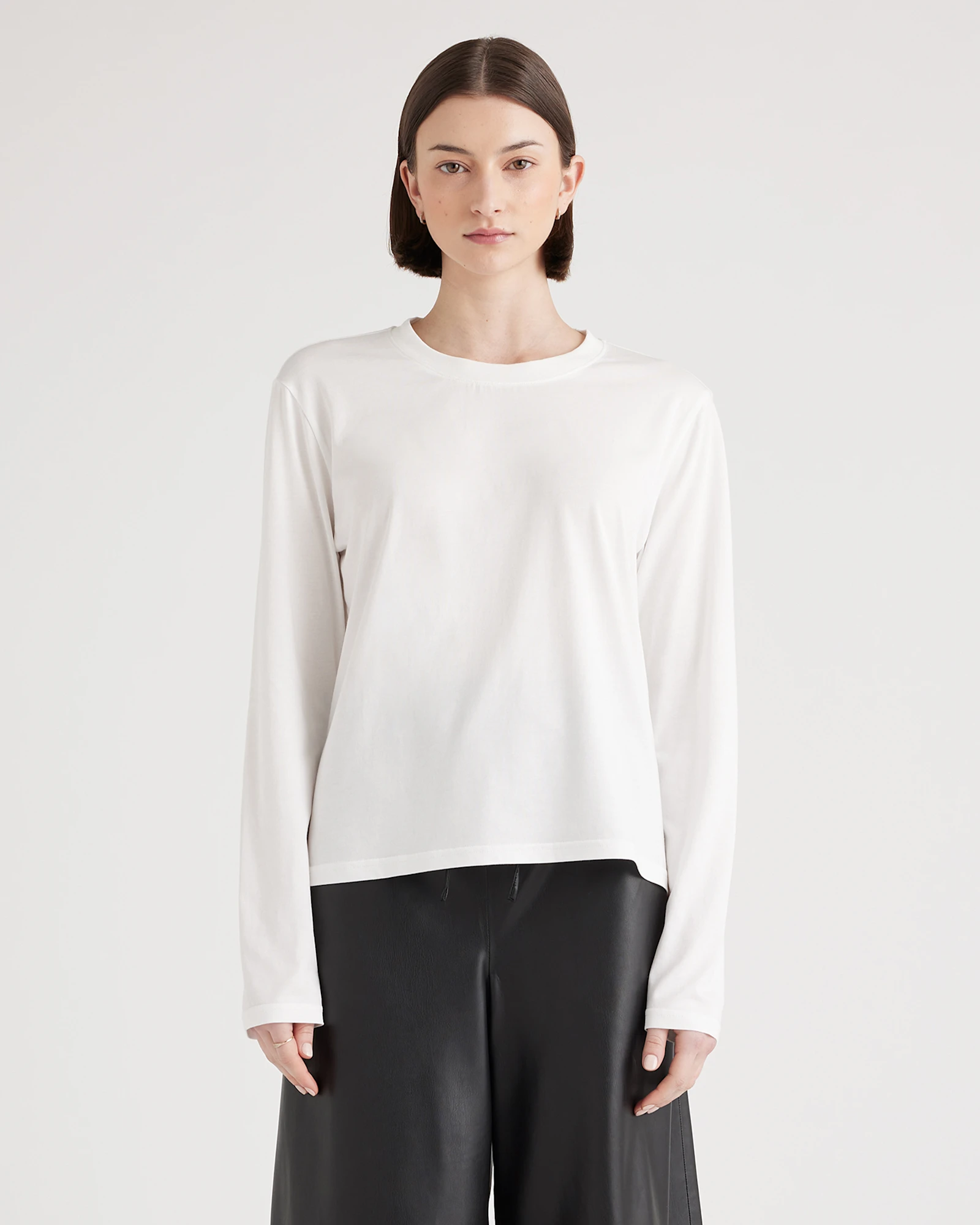 Cotton Modal Relaxed Long Sleeve Tee in White