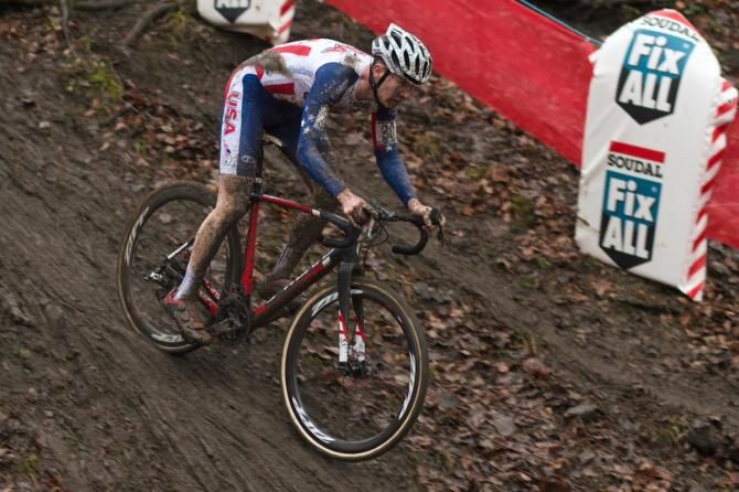 Logan Owen descending on one of the steep ramps at Namur.