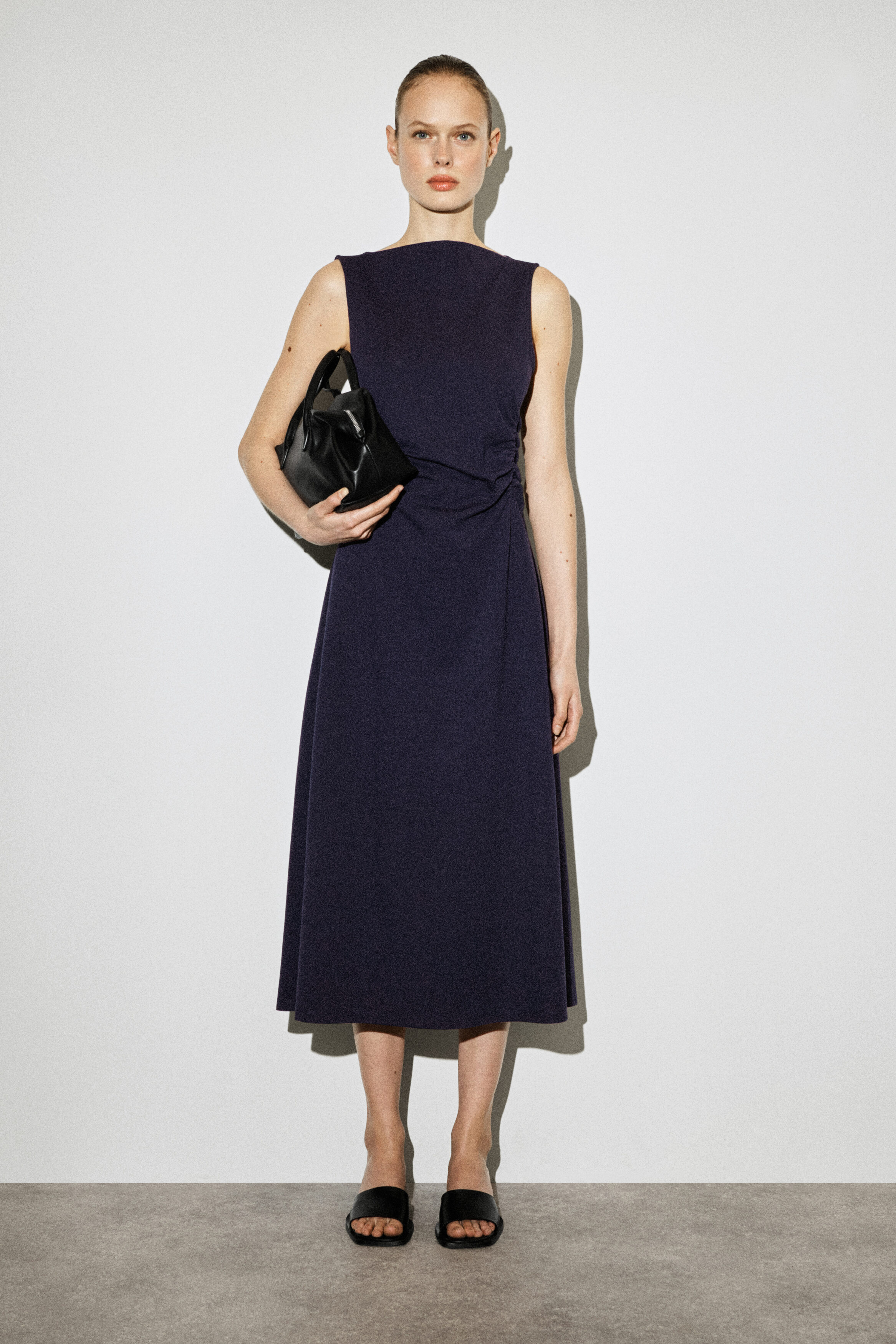 Ruched-Waist Cotton-Jersey Midi Dress