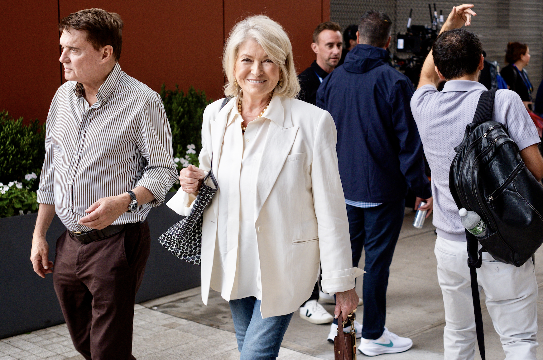 Martha Stewart wore an ivory button-down, blazer, and jeans at the 2026 US Open