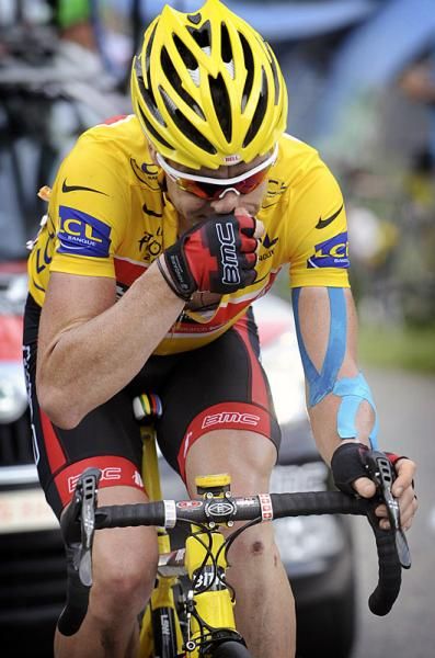 A battered Cadel Evans (BMC Racing Team) couldn't handle the pace on the ascent of the Col de la Madeleine.