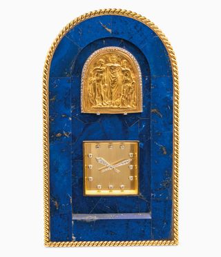 Mid twentieth century lapis lazuli, agate and diamond clock