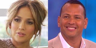 Jennifer Lopez ET interview hoop earrings updo hair