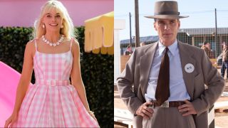 Margot Robbie in Barbie and Cillian Murphy in Oppenheimer, pictured side-by-side.