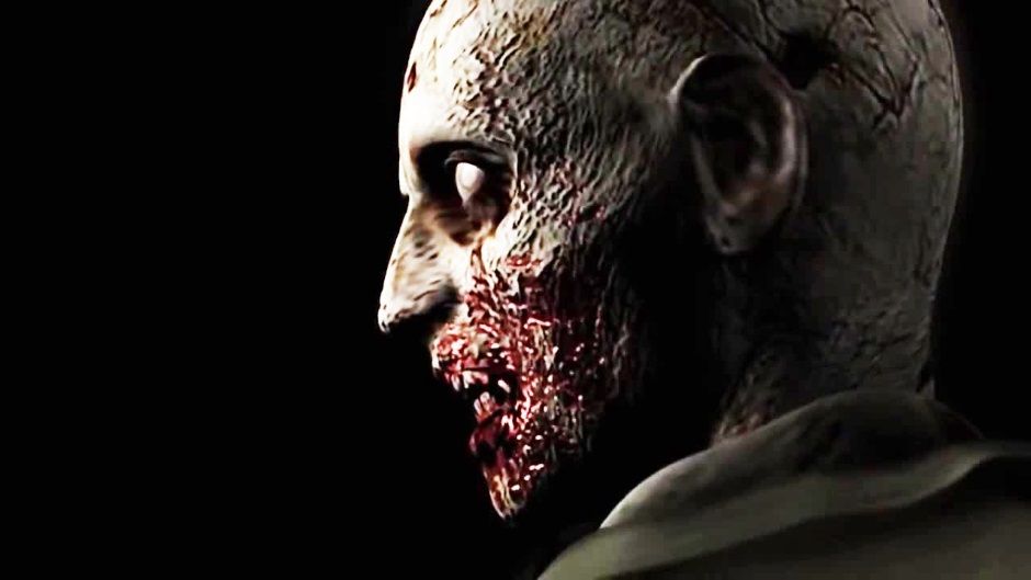 Best zombie games - a close-up of a zombie's face during Resident Evil HD Remaster.