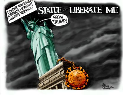 Political Cartoon U.S. Statue of Liberty liberate Trump&nbsp;