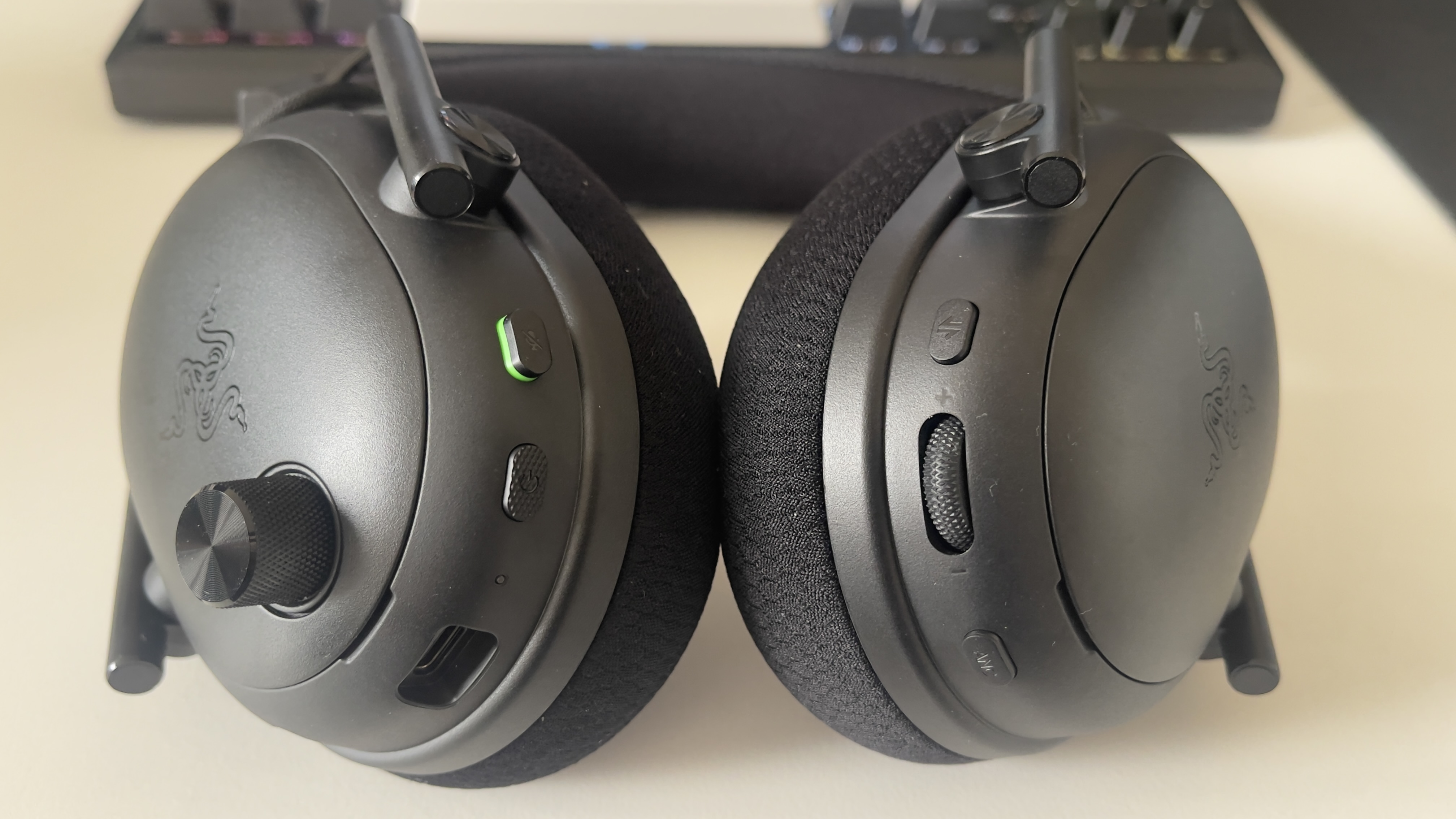 The Razer BlackShark V3 Pro headset on a desk