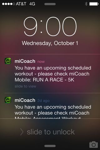 If you create a training plan, the miCoach app will send an alert to your smartphone to remind you when you have a workout.