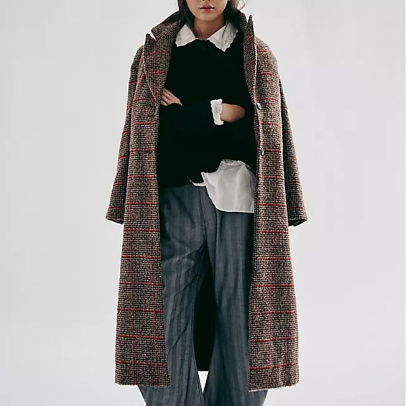 Free People long, check coat