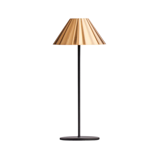 Cordless lamp with gold pleated shade