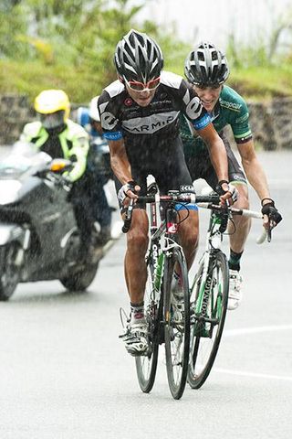 Lachlan Morton (Chipotle Development Team) and Pierre Rolland (Team Europcar) took over the race lead heading into the final five kilometres as the conditions deteriorated.