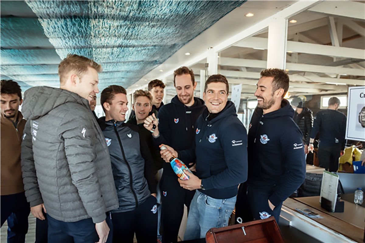 The victorious murder mystery team celebrates their win at Soudal-QuickStep's team-building day in Oostende