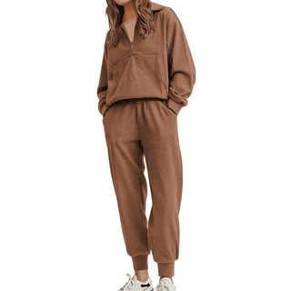 Fantaslook Womens 2 Piece Outfits Long Sleeve Half Zip Sweatsuits With Pockets Pullover Lounge Set