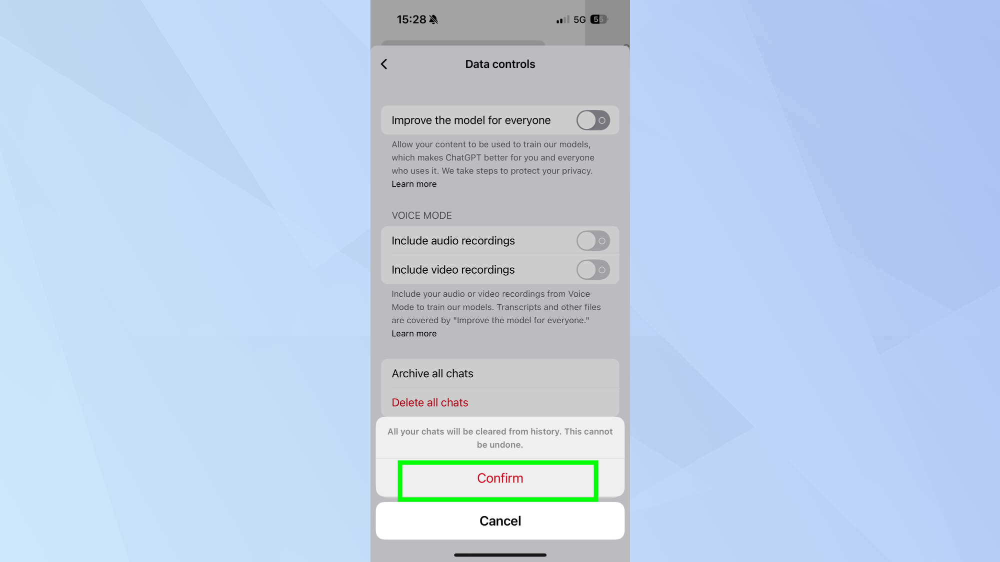  ChatGPT confirm deletion on mobile app