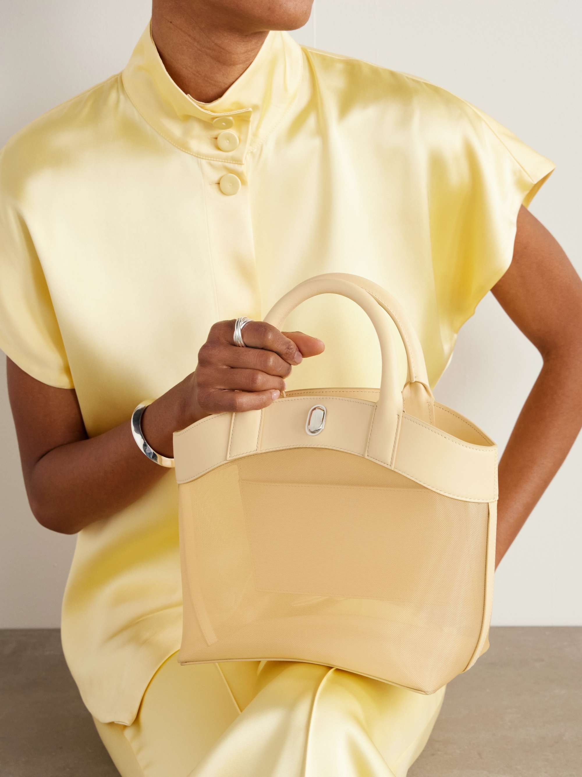 Tondo Leather-Trimmed Mesh Tote