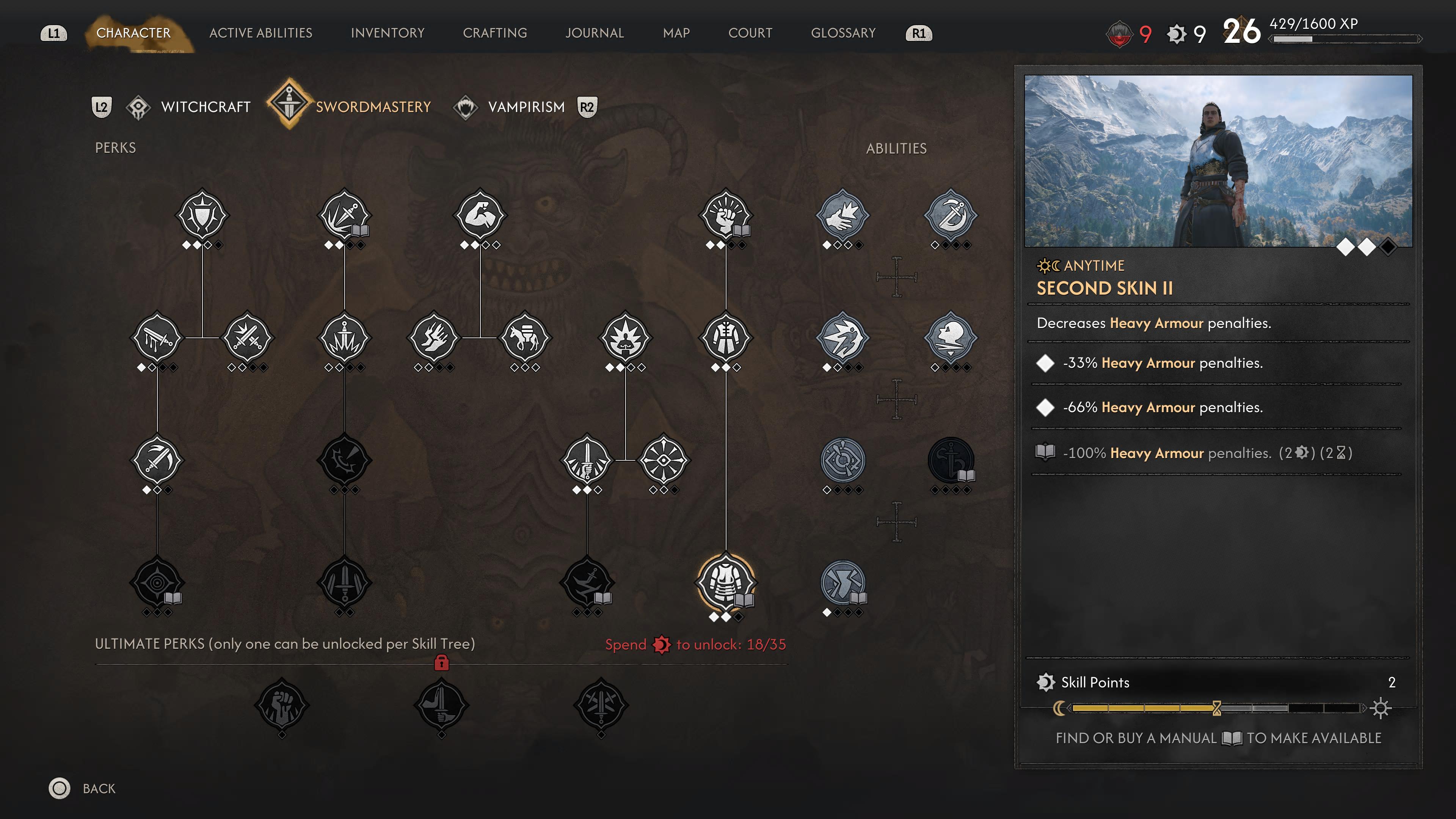 Swordmastery perks and skill tree in The Blood of Dawnwalker