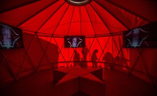 Red yurt for screening