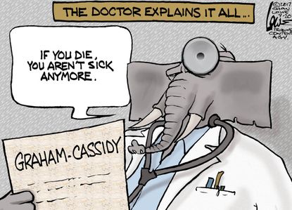 Political cartoon U.S. Graham Cassidy Obamacare repeal pre-existing conditions