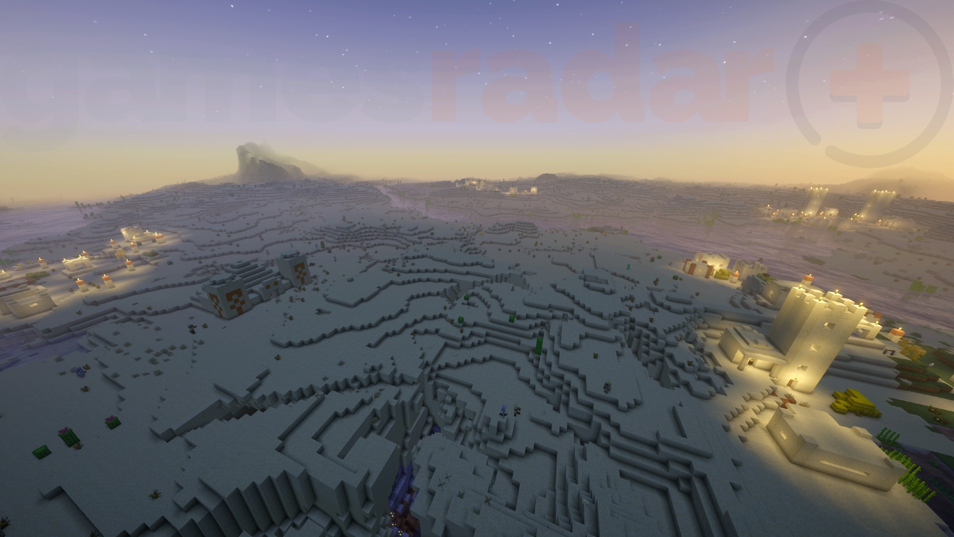 Four villages and a desert pyramid clustered together in one of the best Minecraft village seeds.