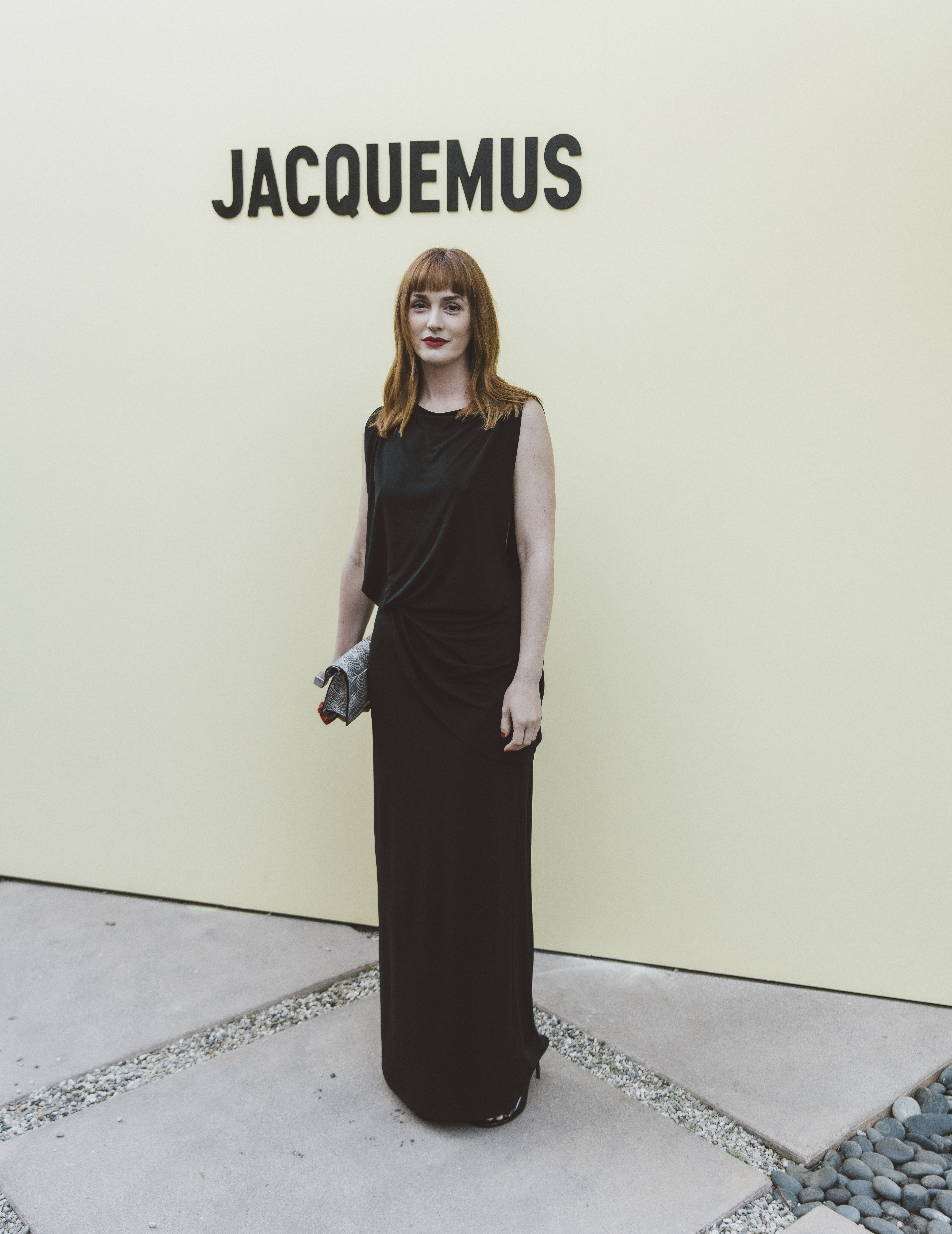 Leighton Meester wears a little black dress at a Jacquemus event.