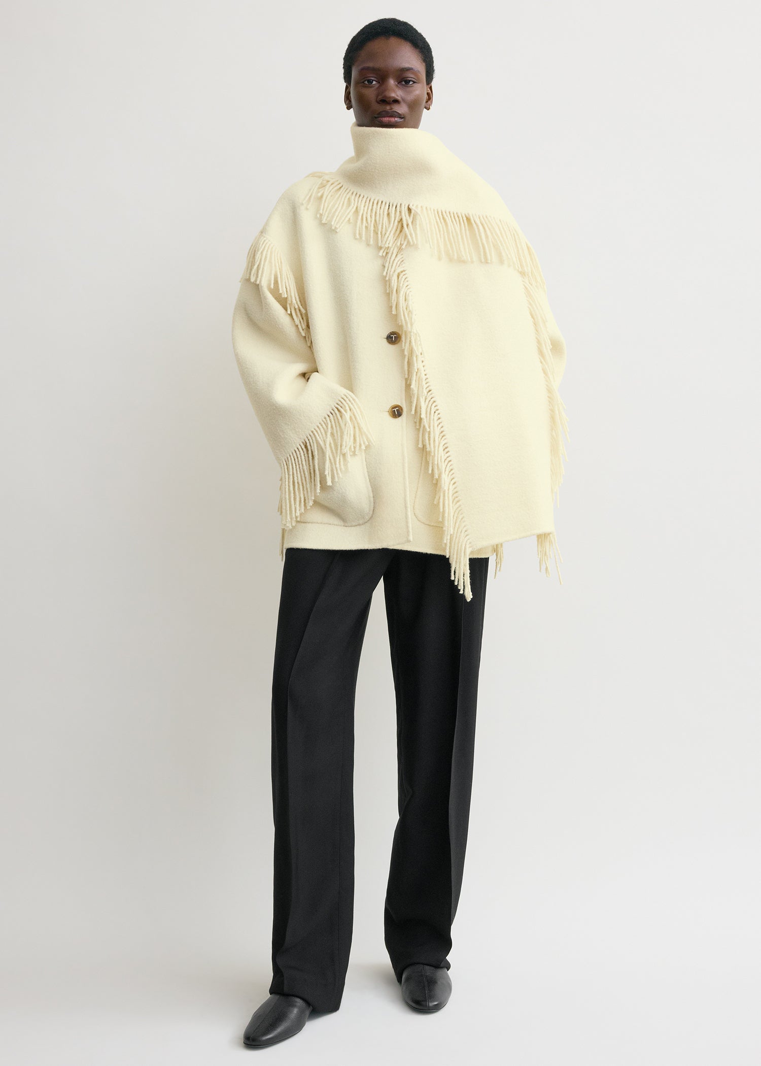 Fringed Scarf Jacket Winter White
