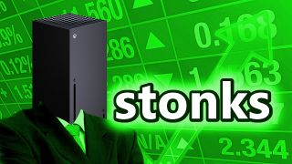 Stonks stock going up meme with a bad Xbox photoshop twist