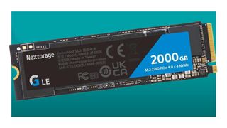 Nextorage SSD on a blue background.