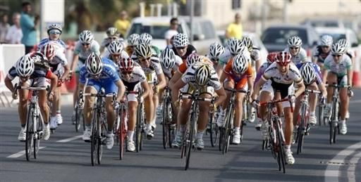 The sprint in Al Khor on stage 1 of the Ladies Tour of Qatar