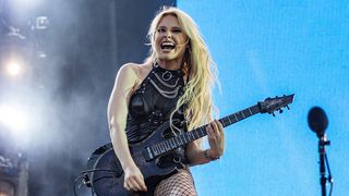 Sophie Lloyd performs on stage with Machine Gun Kelly during day 2 of the Slottsfjell Festival 2023 on July 13, 2023 in Tonsberg, Norway