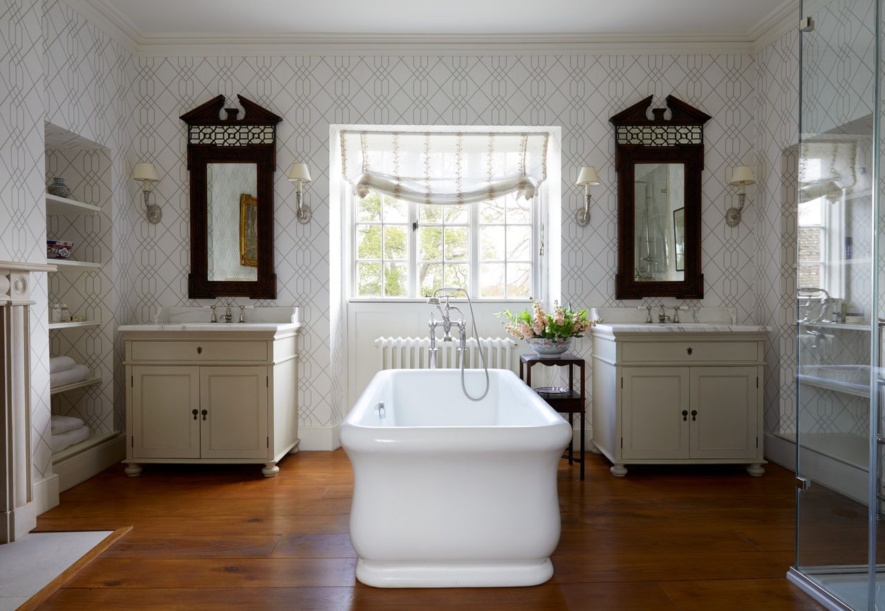 Wallpapered bathroom