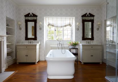 Wallpapered bathroom