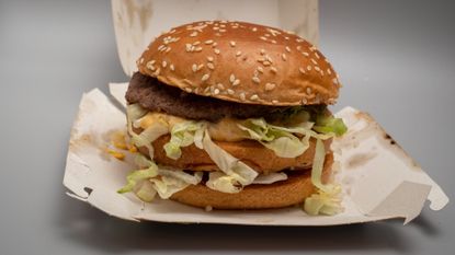 Close-up of a McDonald's hamburger