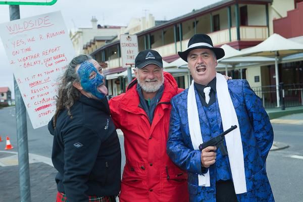 Wildside crew let their hair down on the last day in Strahan, from left: Bruce Cameron, of Devonport, is Braveheart, Gavin O