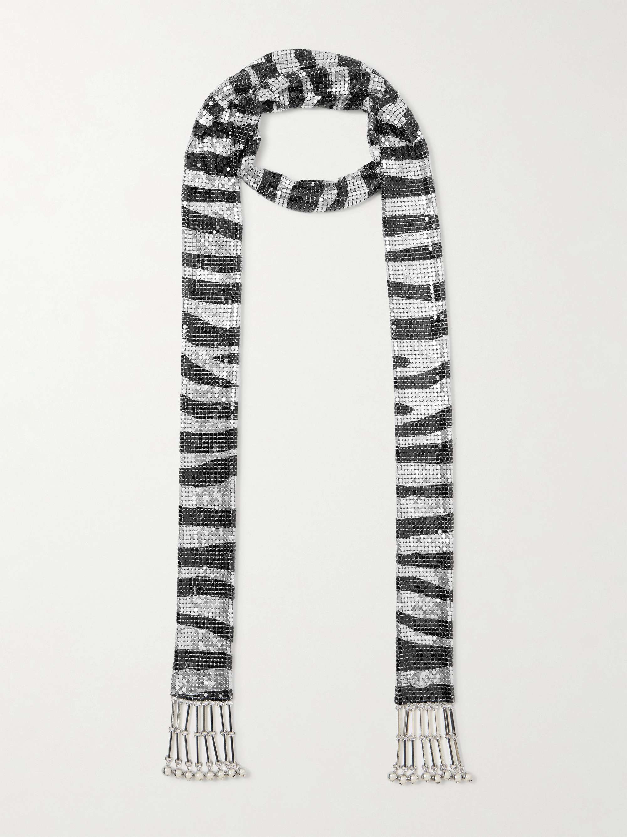 Fringed Zebra-Print Chainmail Scarf