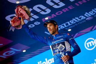 ROME ITALY MAY 28 Thibaut Pinot of France and Team Groupama FDJ Blue Mountain Jersey celebrates at podium during the 106th Giro dItalia 2023 Stage 21 a 126km stage from Rome to Rome UCIWT on May 28 2023 in Rome Italy Photo by Tim de WaeleGetty Images