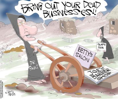 Editorial Cartoon U.S. Fauci monty python bring out your dead businesses