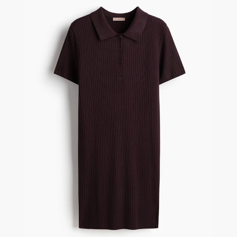 H&amp;amp;M, burgundy, ribbed knit midi dress